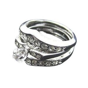 Vintage Brilliant 14K GE ESPO White Gold Plated 2pc Ring & Guard*Sz 9